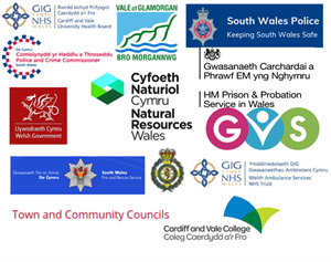 Logos of PSB partners including: Cardiff and Vale UHB, Vale of Glamorgan Council, South Wales Police, South Wales Police and Crime Commissioner, Natural Resources Wales, South Wales Fire and Rescue Service, GVS, HM Prison & Probation, Wales Ambulance Service, Cardiff and Vale College, Vale Town and Community Councils